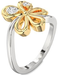 Diamond Platinum & Yellow Gold Flower Pear Two Stone Ring