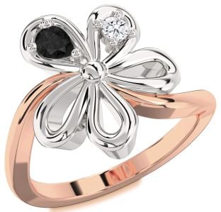 Platinum & Rose Gold Flower Pear Two Stone Promise Ring