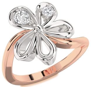 Diamond Platinum & Rose Gold Flower Pear Two Stone Ring