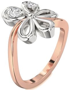 Diamond Platinum & Rose Gold Flower Pear Two Stone Ring