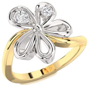 Diamond Platinum & Yellow Gold Flower Pear Two Stone Ring