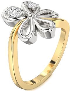 Diamond Platinum & Yellow Gold Flower Pear Two Stone Ring