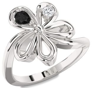 Platinum Flower Pear Two Stone Promise Ring