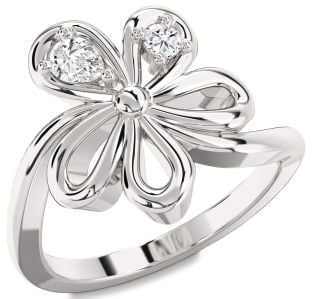 Diamond Platinum Flower Pear Two Stone Ring