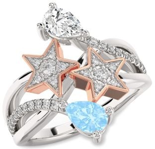 Diamond Platinum & Rose Gold Star Pear Two Stone Promise Ring