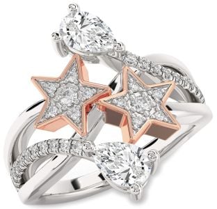 Diamond Platinum & Rose Gold Star Pear Two Stone Ring