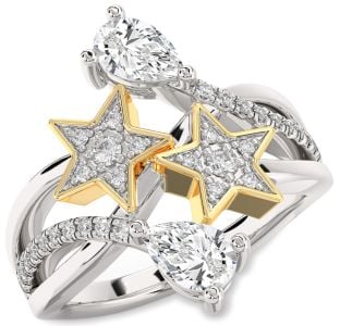 Diamond Platinum & Yellow Gold Star Pear Two Stone Ring