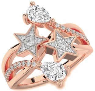 Diamond Rose Gold Star Pear Two Stone Ring