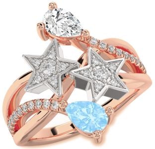 Diamond Platinum & Rose Gold Star Pear Two Stone Promise Ring