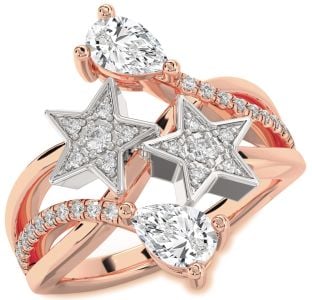 Diamond Platinum & Rose Gold Star Pear Two Stone Ring