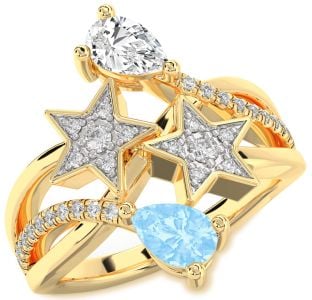 Diamond Gold Star Pear Two Stone Promise Ring