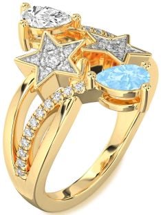 Diamond Gold Star Pear Two Stone Promise Ring