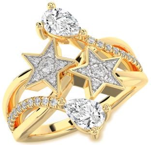 Diamond Gold Star Pear Two Stone Ring