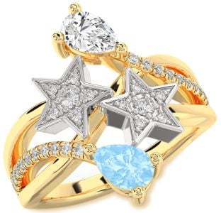 Diamond Platinum & Yellow Gold Star Pear Two Stone Promise Ring