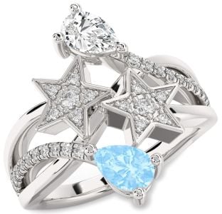 Diamond Platinum Star Pear Two Stone Promise Ring