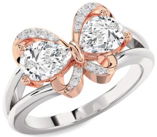 Diamond Platinum & Rose Gold Butterfly Pear Two Stone Ring