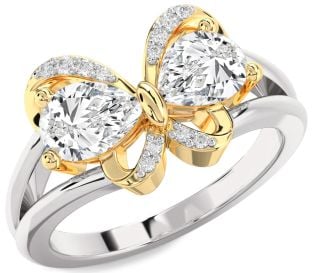Diamond Platinum & Yellow Gold Butterfly Pear Two Stone Ring
