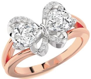 Diamond Platinum & Rose Gold Butterfly Pear Two Stone Ring