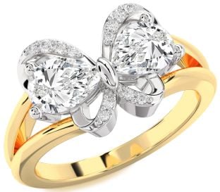 Diamond Platinum & Yellow Gold Butterfly Pear Two Stone Ring