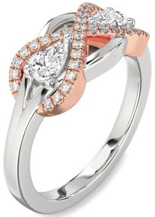 Diamond Platinum & Rose Gold Infinity Pear Two Stone Ring
