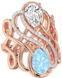 Diamond Rose Gold Knot Pear Two Stone Promise Ring