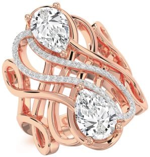 Diamond Rose Gold Knot Pear Two Stone Ring