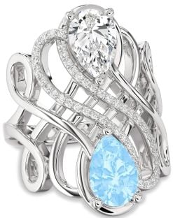 Diamond Platinum Knot Pear Two Stone Promise Ring