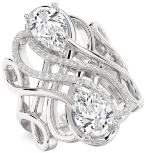 Diamond Platinum Knot Pear Two Stone Ring