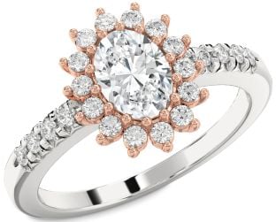 Diamond Platinum & Rose Gold Halo Oval Engagement Ring