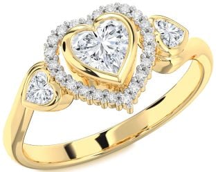 Diamond Gold Silver Heart Halo Engagement Ring