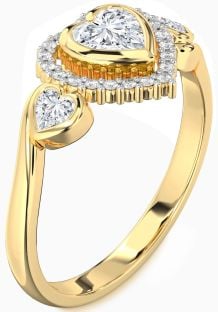 Diamond Gold Silver Heart Halo Engagement Ring