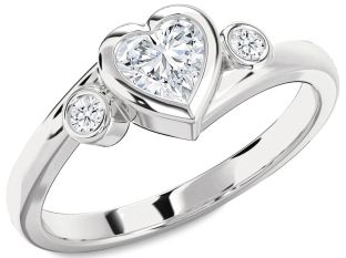 Diamond Platinum Heart Three Stone Engagement Ring