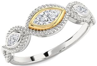 Diamond Platinum & Yellow Gold Knot Marquise Three Stone Engagement Ring