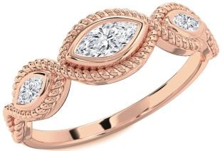 Diamond Rose Gold Knot Marquise Three Stone Engagement Ring