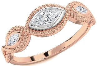 Diamond Platinum & Rose Gold Knot Marquise Three Stone Engagement Ring