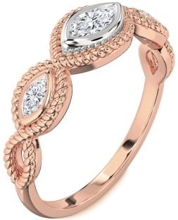 Diamond Platinum & Rose Gold Knot Marquise Three Stone Engagement Ring