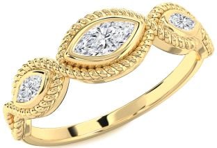 Diamond Gold Knot Marquise Three Stone Engagement Ring