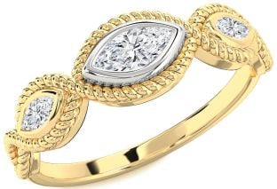 Diamond Platinum & Yellow Gold Knot Marquise Three Stone Engagement Ring
