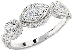 Diamond Platinum Knot Marquise Three Stone Engagement Ring