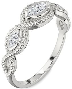 Diamond Platinum Knot Marquise Three Stone Engagement Ring