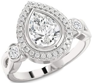 Diamond Platinum Halo Pear Engagement Ring