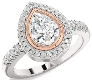 Diamond Platinum & Rose Gold Halo Pear Engagement Ring