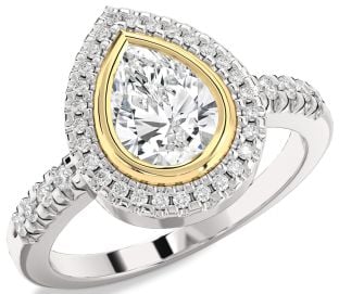 Diamond Platinum & Yellow Gold Halo Pear Engagement Ring
