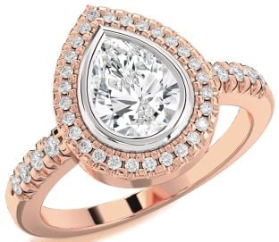 Diamond Platinum & Rose Gold Halo Pear Engagement Ring