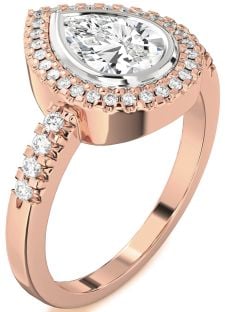 Diamond Platinum & Rose Gold Halo Pear Engagement Ring