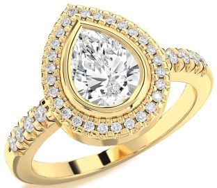 Diamond Gold Halo Pear Engagement Ring