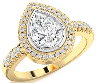 Diamond Platinum & Yellow Gold Halo Pear Engagement Ring