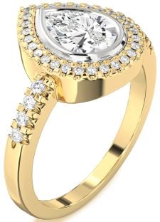 Diamond Platinum & Yellow Gold Halo Pear Engagement Ring