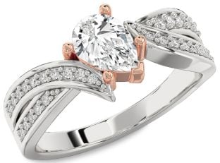 Diamond Platinum & Rose Gold Pear Solitaire Engagement Ring