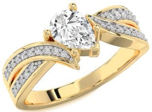 Diamond Gold Pear Solitaire Engagement Ring